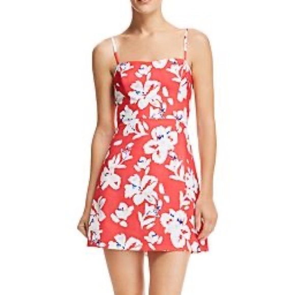 French Connection Verona Floral Mini Dress Summer Coral Red A Line Sz 8 - Picture 1 of 13